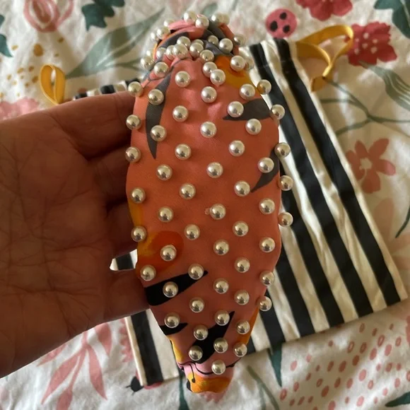 Lele Sadoughi OOAK Pink Lemon Headband with Pearls - Picture 4 of 8